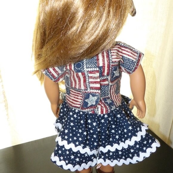 Red White Blue Doll Dress and Head Band for 18 inch Dolls Hand Crafted - Picture 10 of 16